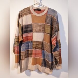 Vintage Riscatto Made In Italy Chunky Patchwork Mens Cotton Sweater XL Preppy